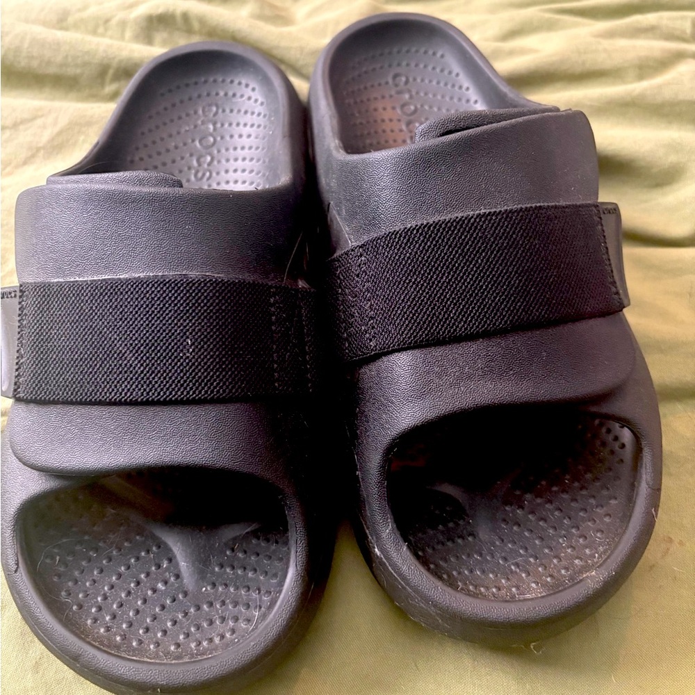 Black croc slides